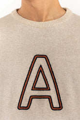 Beige Crew Neck Sweater With Embroidery SWT-FFSCN22-219